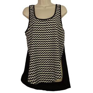 Wishful Park Chevron Black Tank Top Women Size L Sleeveless High Low Hem